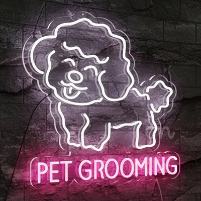 Custom Neon | Cute Poodle LED Neon Sign for Bedroom & Pet Shop | USB Powered Funny Dog Wall Decor | Dimmable Cartoon Poodle Light for Kids Room Gift | 23 x 23 in | White Pink | Animal Neon Sign India