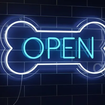 Custom Neon | Bone Shaped Open Neon Sign for Pet Shop | 13x24