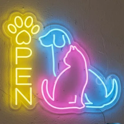 Dog and Cat Open Neon Sign 20x24 | LED Neon Light for Pet Shops, Grooming Salons, Veterinary Clinics & Animal Shelters | Bright, Durable, Energy-Efficient Business Sign to Attract Customers