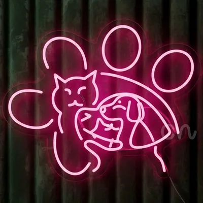 Custom Neon | Custom Pet Paw Neon Sign with Dog and Cat Design | 20x24