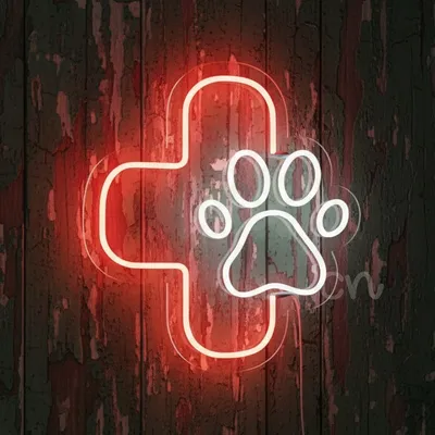 Veterinary Neon Sign 19x18 Inch | LED Cross with Paw Print Wall Light | Vet Clinic Open Sign for Animal Hospitals, Pet Grooming Salons, Pet Stores & Shelters | Energy-Efficient Durable Neon Decor