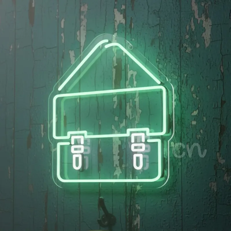 Custom Neon | Custom Neon Sign | Messenger Bag Shape LED Wall Light | Stylish 20x17 Inch Green & White