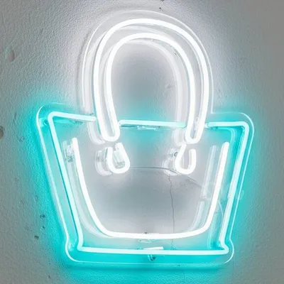 Custom Neon | Tote Handbag Neon Sign | Chic Fashion-Inspired LED Wall Light for Boutiques, Retail Displays, Bedroom Decor, Vanity Corners & Event Styling | 20x19 | Blue and White Accent Lighting