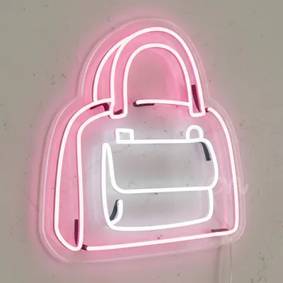 Custom Neon | Handbag with Front Pocket Neon Sign | 20x18 | Pink and White