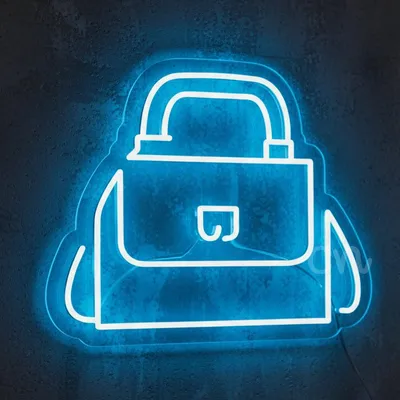 Custom Neon | Handbag Shape Neon Sign with Elegant Blue Outline and Strap Detailing | Energy-Efficient LED Light Wall Decor for Boutiques, Events, Homes, and Retail Displays | 18x21 | Blue