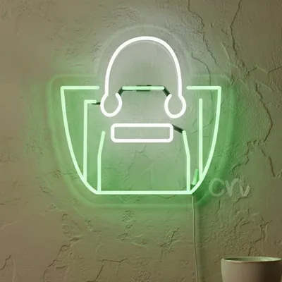 Custom Neon | Handbag Shape Neon Sign with Dual-Tone Green and White Outline | Energy-Efficient LED Light Decor for Homes, Boutiques, and Events | 17x17 | Green and White